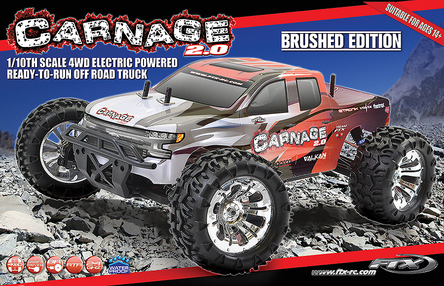 FTX5537R FTX CARNAGE 2.0 1/10 BRUSHED TRUCK 4WD RTR - RED (image for) FTX5537R FTX CARNAGE 2.0 1/10 BRUSHED TRUCK 4WD RTR - RED
